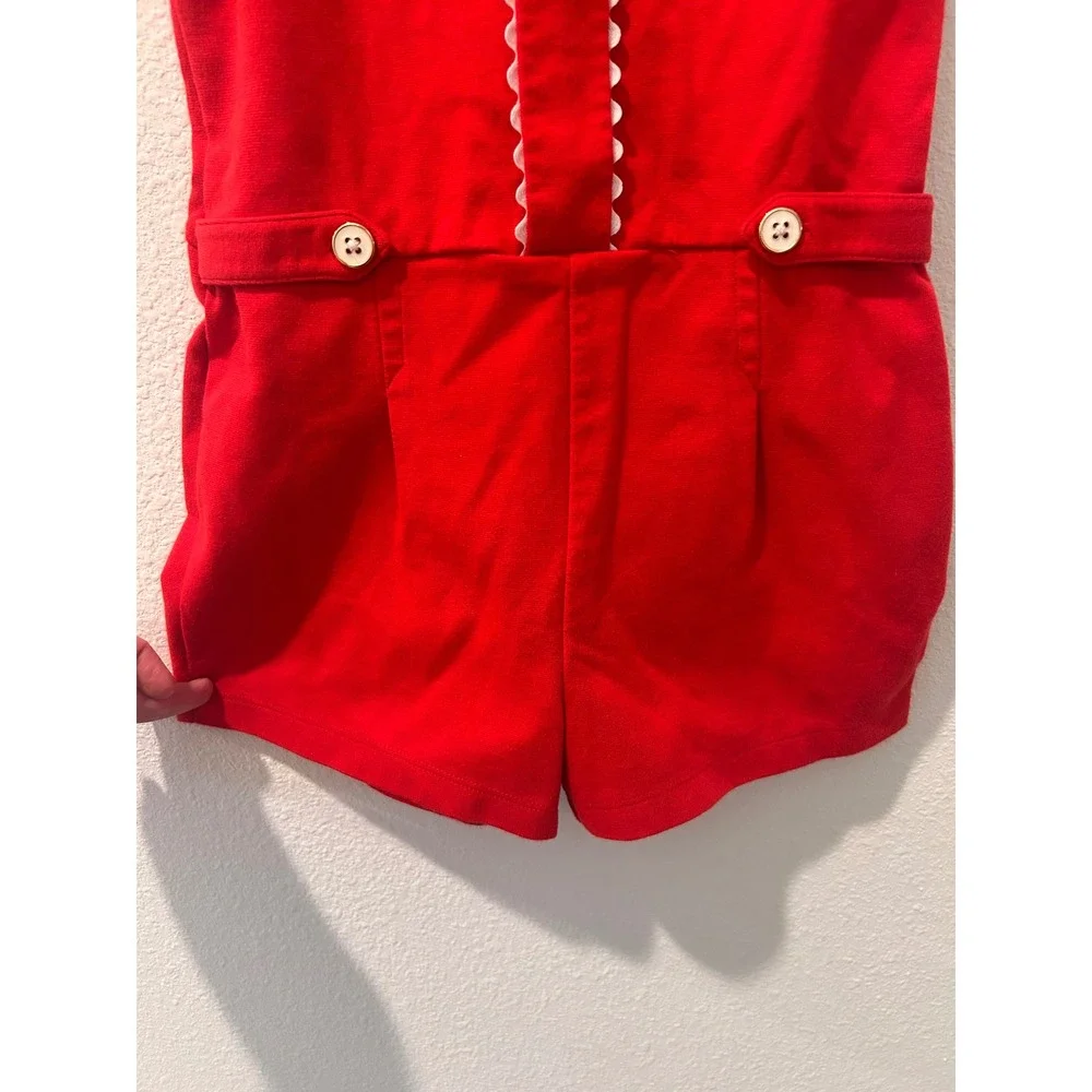 Janie and Jack Girls Red Ric-Rac Trim Short Sleeve Romper Size 4